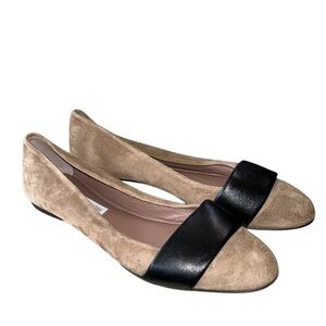 L’Autre Chose Tan Suede Black Leather Ballet Flats - 7.5